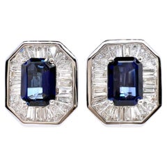 18k White Gold Sapphire and Diamond Baguette Earrings