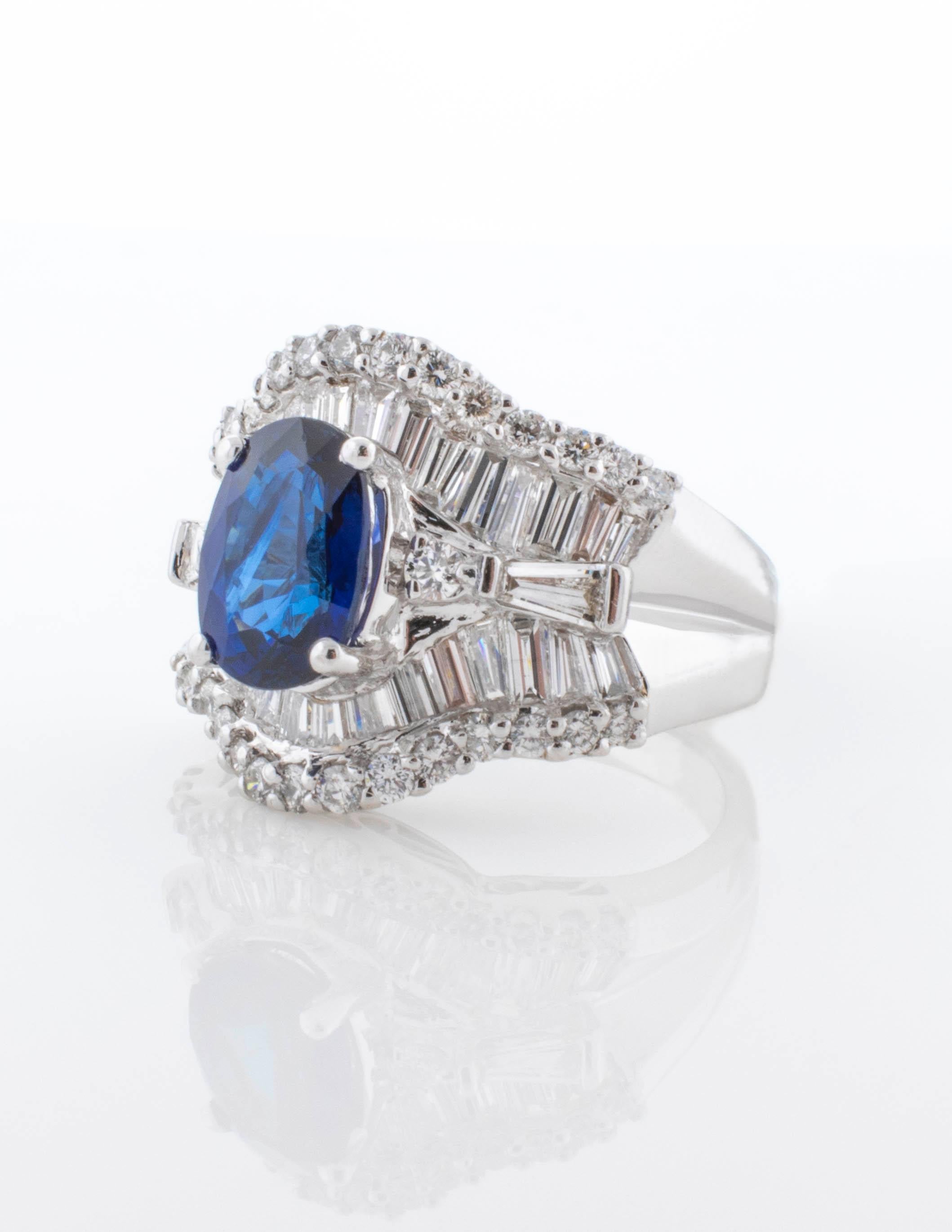 18 Karat Weißgold Ballerina-Ring mit Saphir und Diamant im Zustand „Gut“ im Angebot in Boone, NC