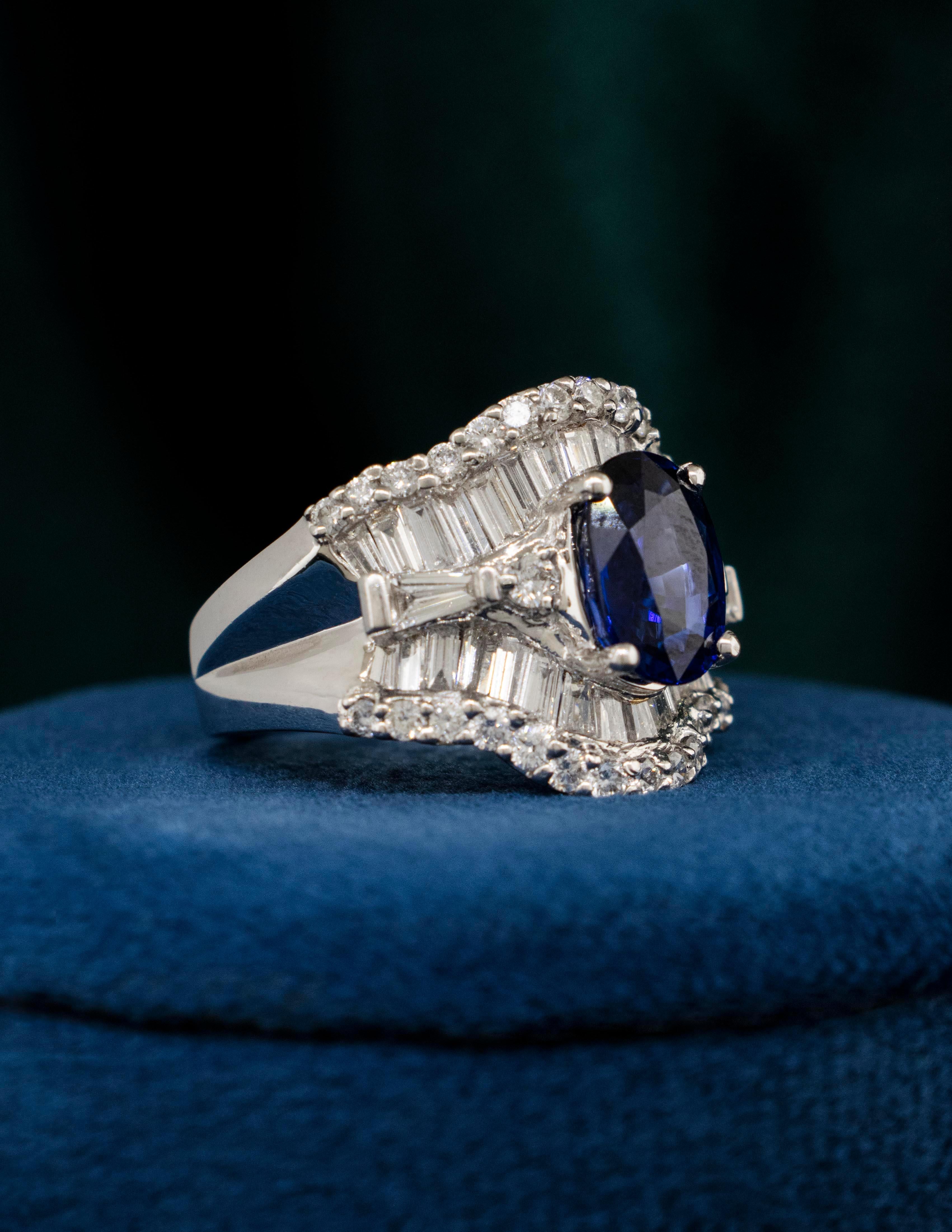 18 Karat Weißgold Ballerina-Ring mit Saphir und Diamant Damen im Angebot