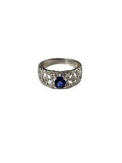 18K White Gold Sapphire and Diamond Band Ring Size 5.75 Certified #25006