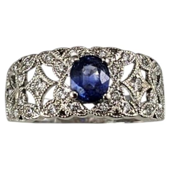 18K White Gold Sapphire and Diamond Band Ring Size 5.75 Certified #25006