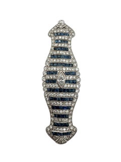 18K White Gold Sapphire and Diamond Brooch-Pendant with Marquise-Cut Center