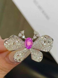 Anello a farfalla con zaffiro e diamante in oro bianco 18 carati