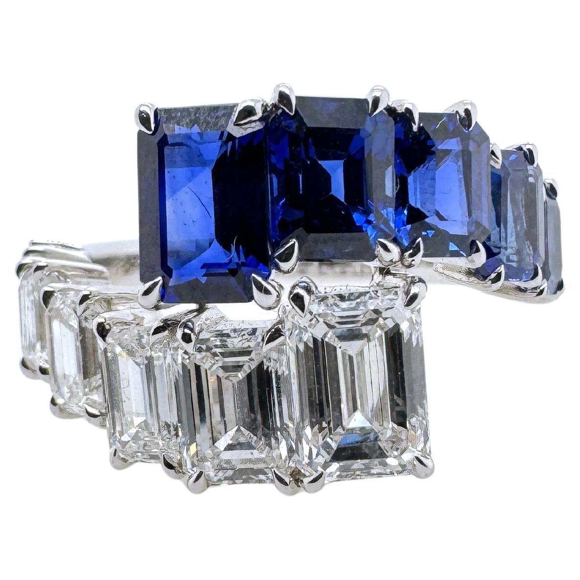 18k White Gold Sapphire and Diamond Bypass Ring