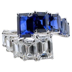 18k White Gold Sapphire and Diamond Bypass Ring