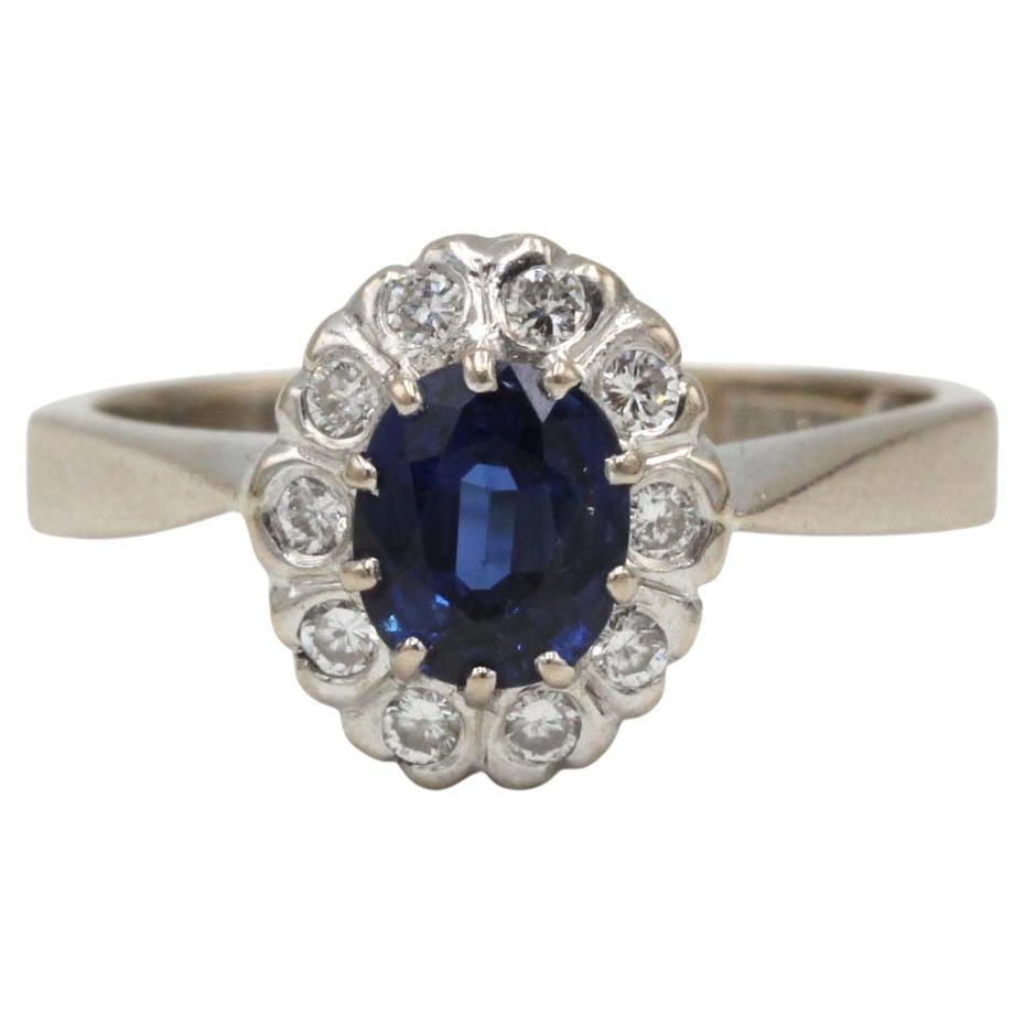 18K White Gold Sapphire and Diamond Cluster Ring — 0.93ct Center Sapphire
