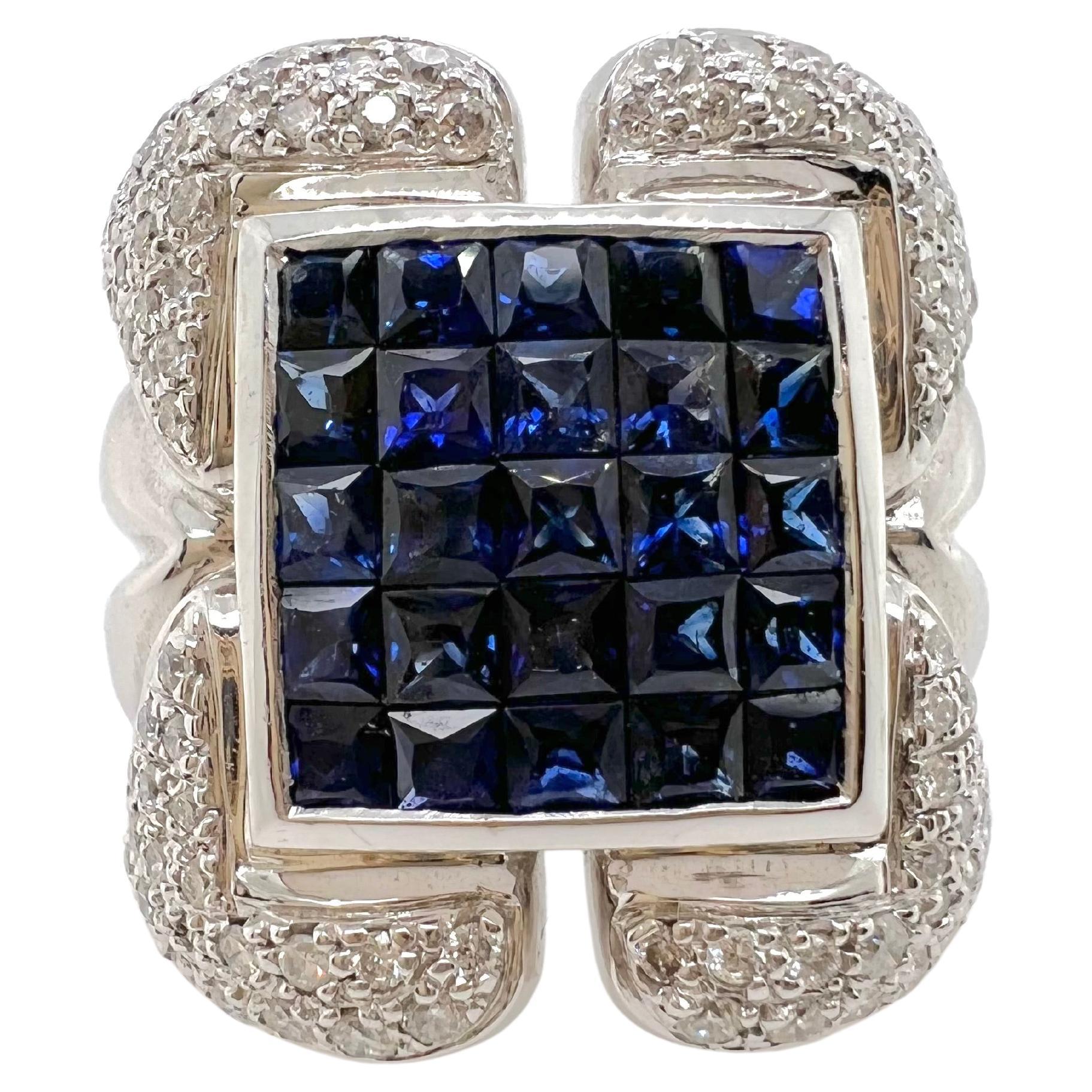 18k White Gold Sapphire and Diamond Cocktail Band For Sale