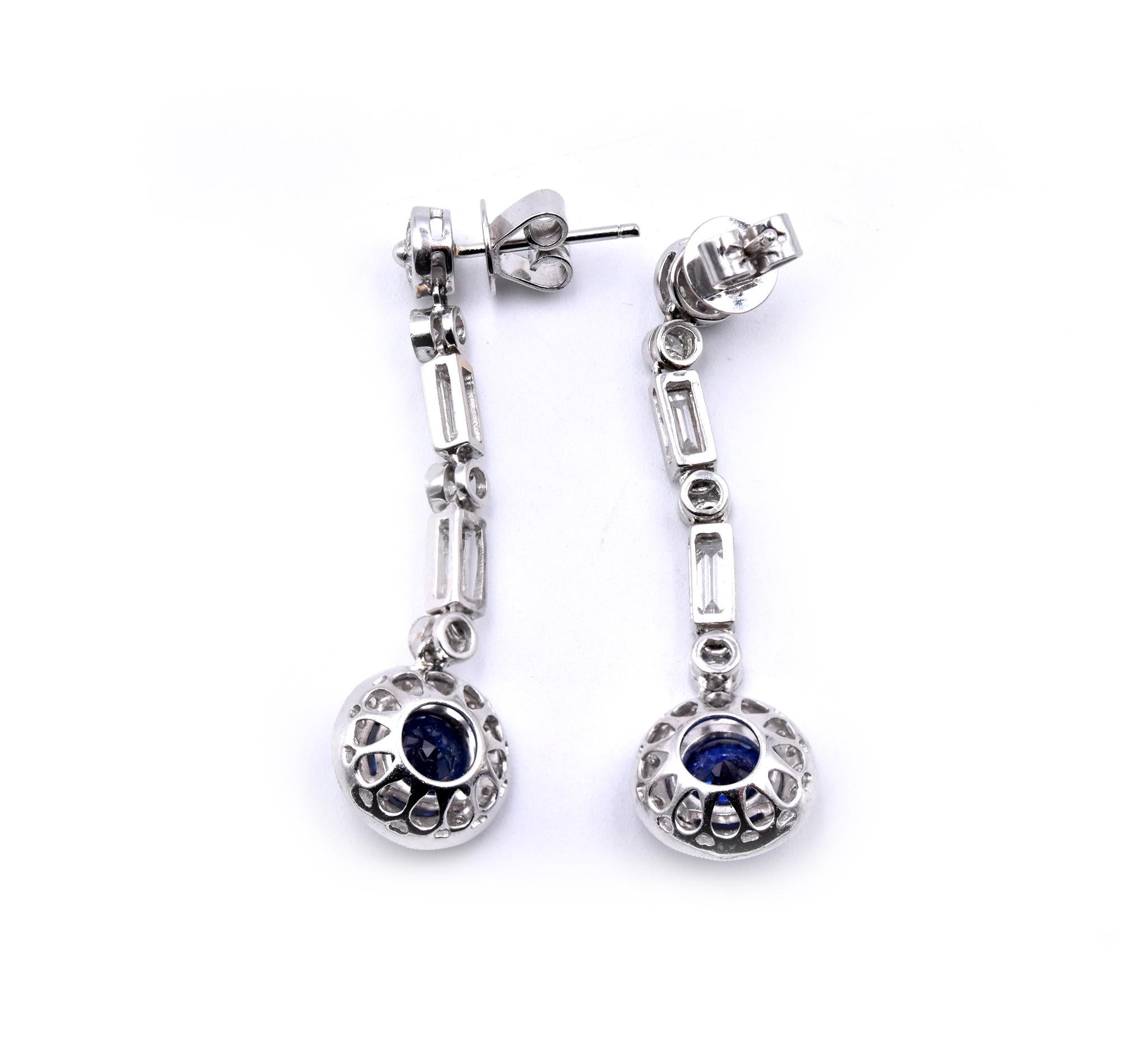 18 Karat White Gold Sapphire and Diamond Dangle Earrings In Excellent Condition In Scottsdale, AZ