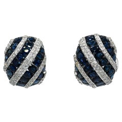 Retro 18k White Gold Sapphire and Diamond Earrings, 11.50tcw, 18.8gr