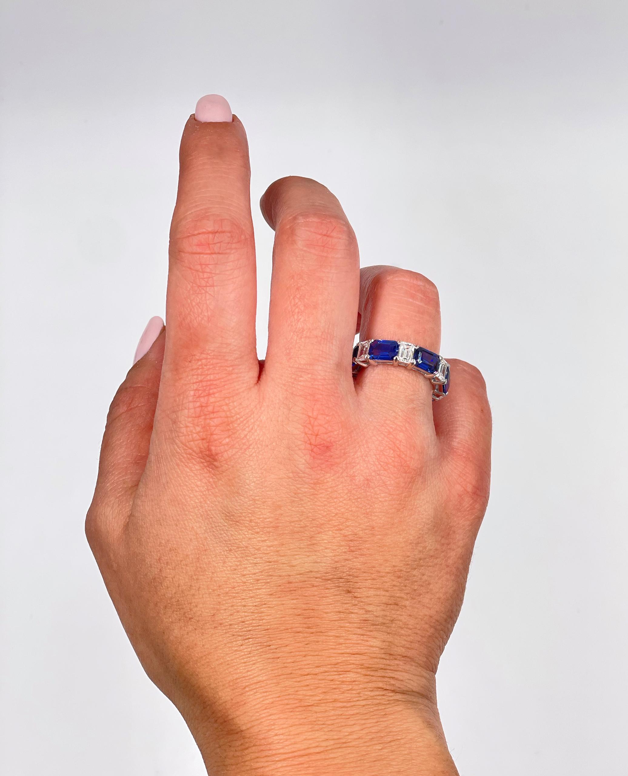 Women's 18k White Gold Sapphire and Diamond Emerald Cut Ring