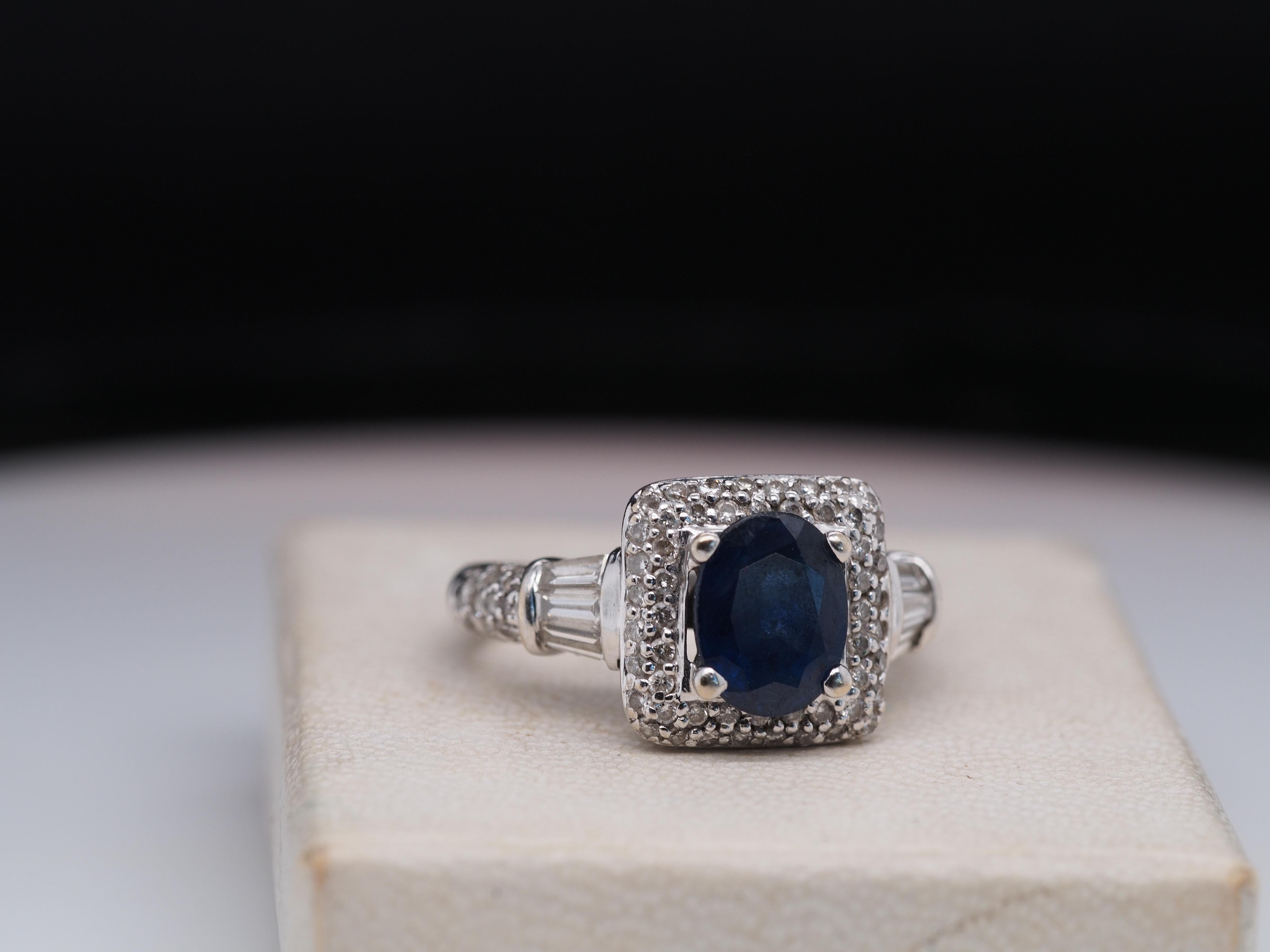18k White Gold Sapphire and Diamond Engagement Ring For Sale 1