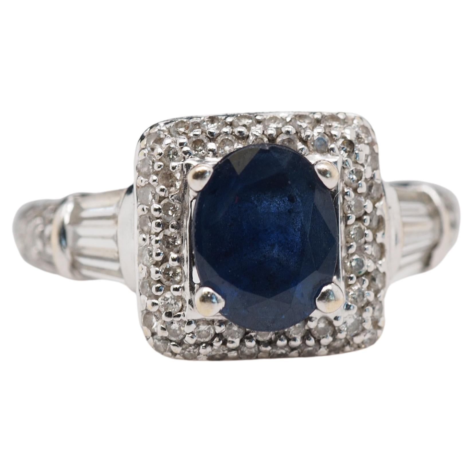 18k White Gold Sapphire and Diamond Engagement Ring For Sale