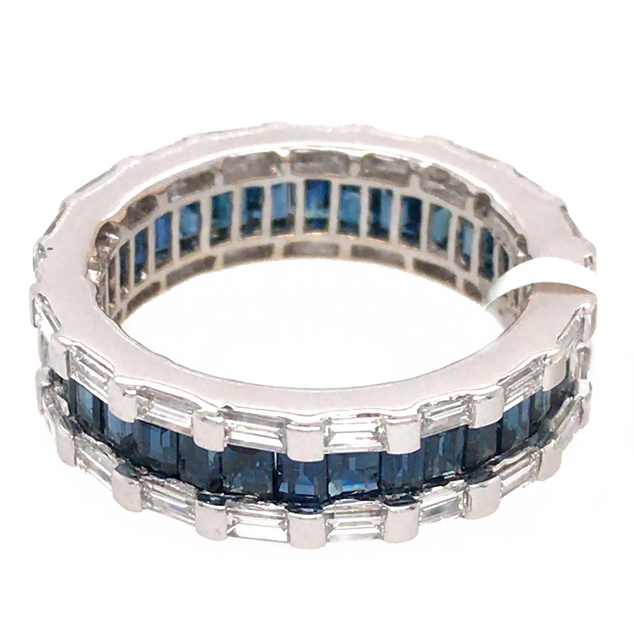 Baguette Cut 18k White Gold Sapphire and Diamond Eternity Band Ring