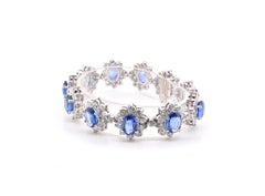 18 Karat White Gold Sapphire and Diamond Flower Link Bracelet