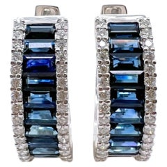 Pendientes de aro de zafiro y diamantes de oro blanco de 18k