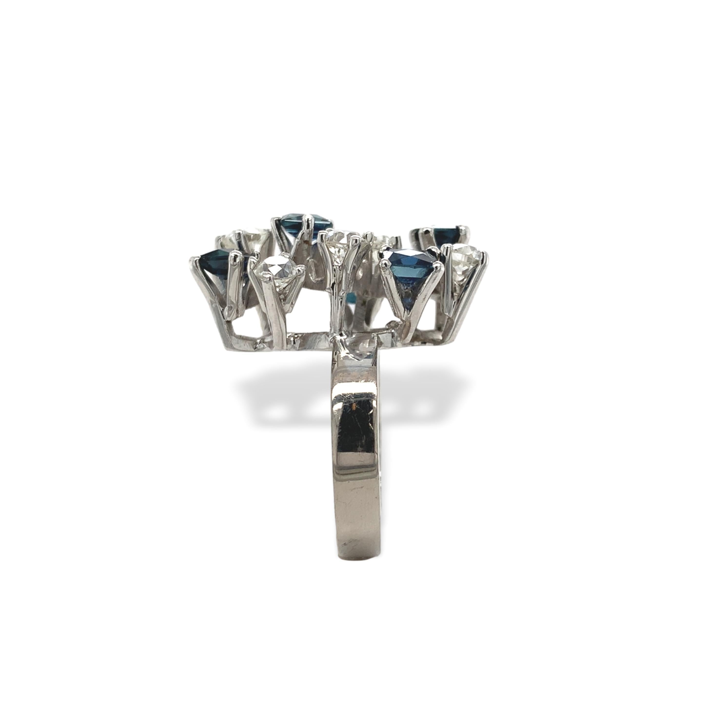 18K Weißgold Saphir und Diamant Modernist Hand Made Ring Größe 6,25 im Zustand „Gut“ im Angebot in Big Bend, WI