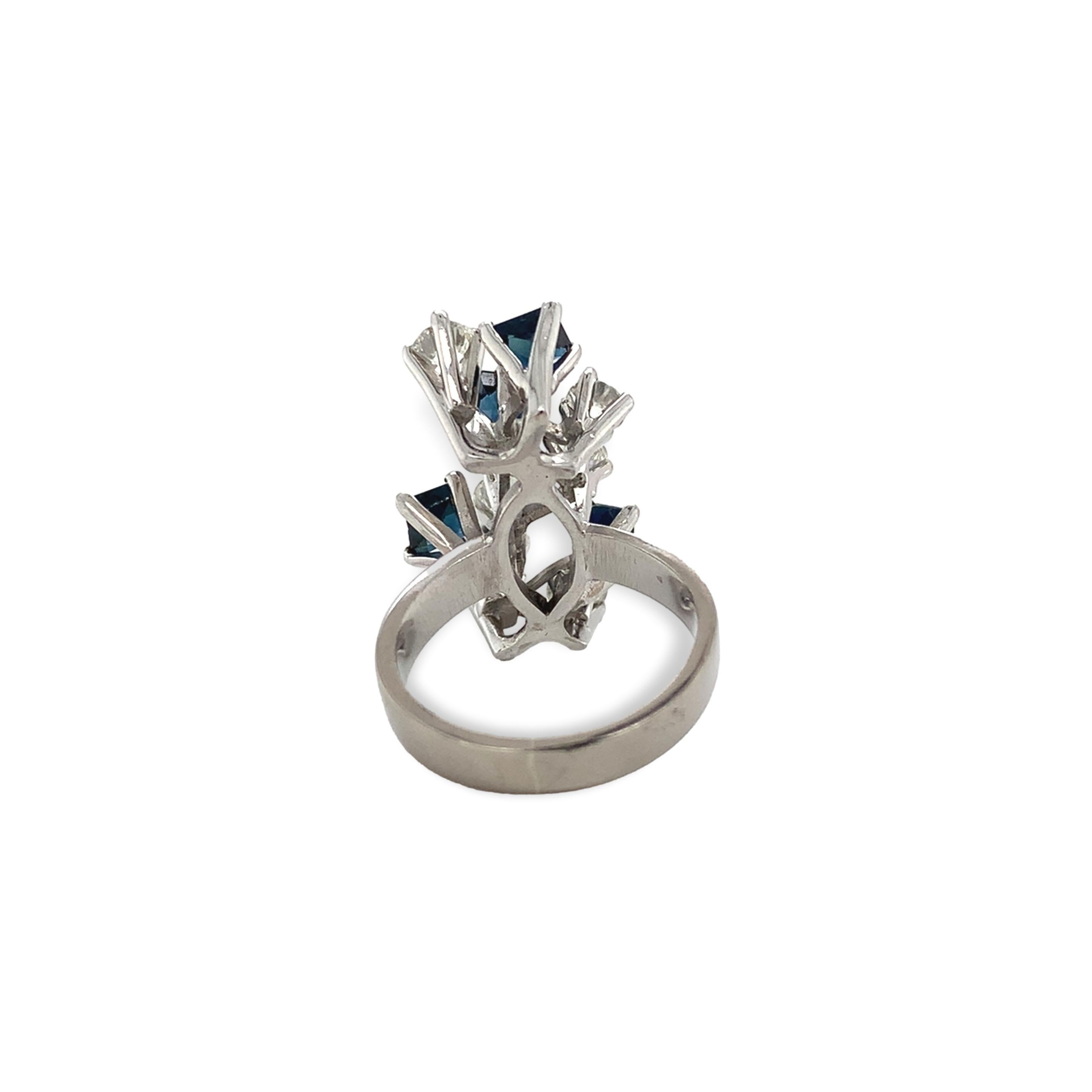 18K Weißgold Saphir und Diamant Modernist Hand Made Ring Größe 6,25 Damen im Angebot
