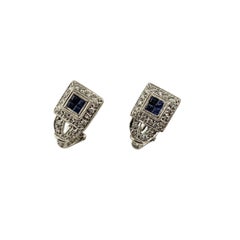18K White Gold Sapphire and Diamond Omega Back Earrings #23317
