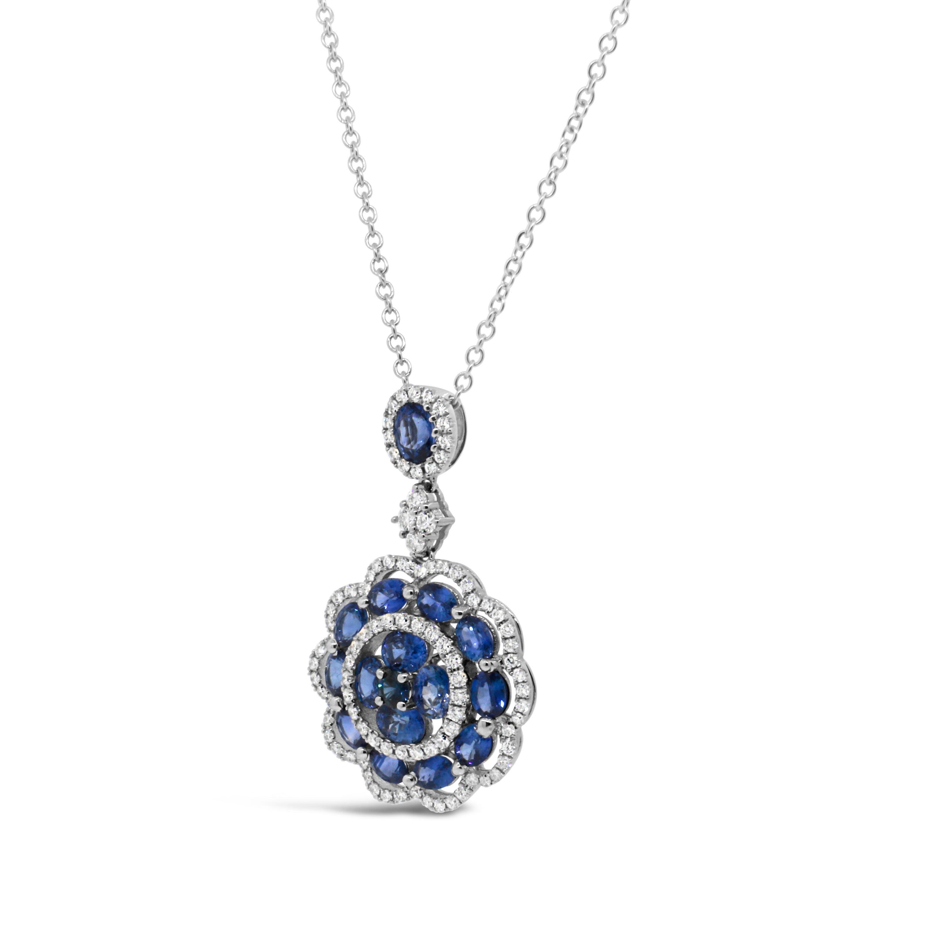 Women's 18k White Gold Sapphire and Diamond Pendant Necklace For Sale