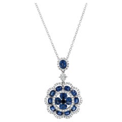 18k White Gold Sapphire and Diamond Pendant Necklace