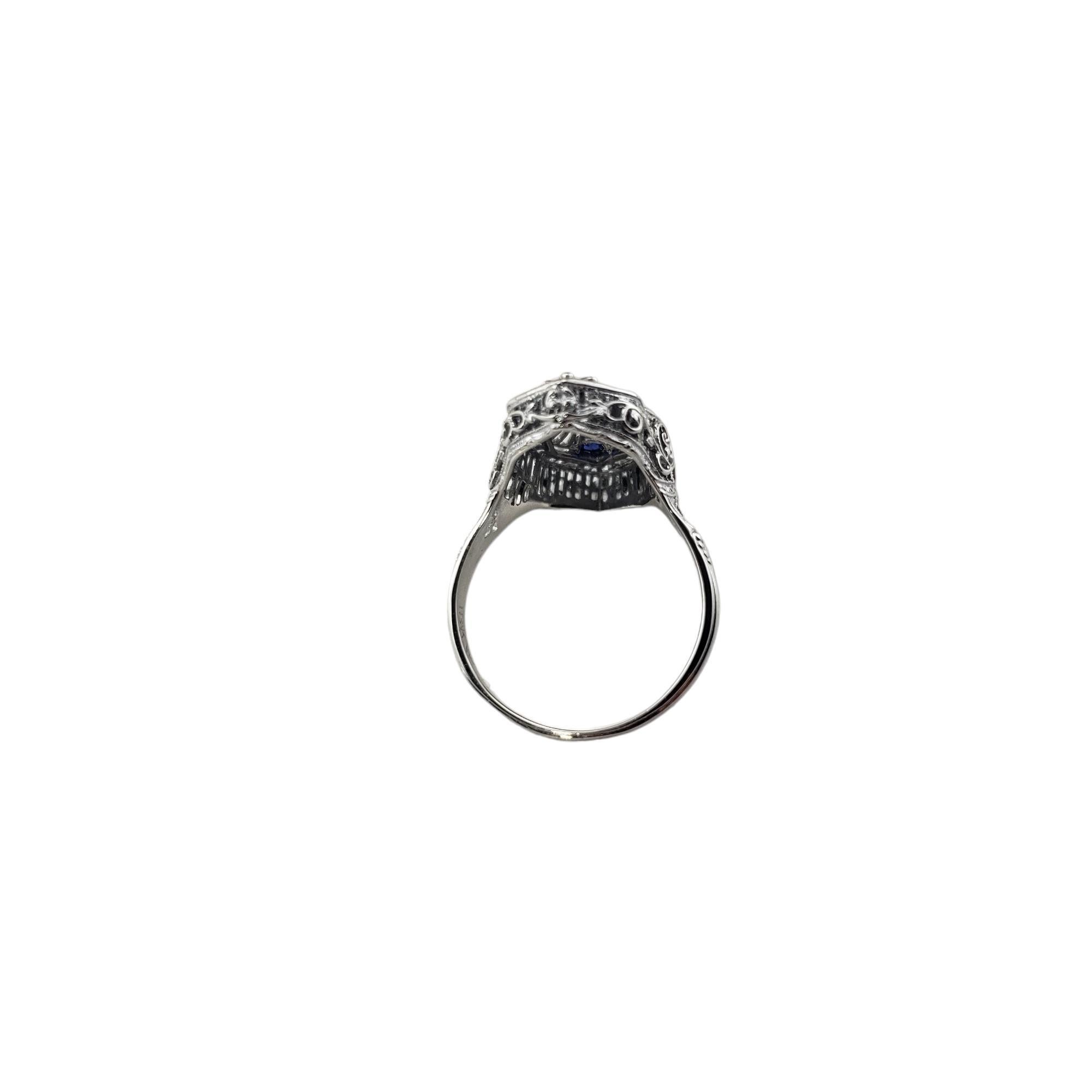 Round Cut 18K White Gold Sapphire and Diamond Ring Size 6.75 #15464 For Sale