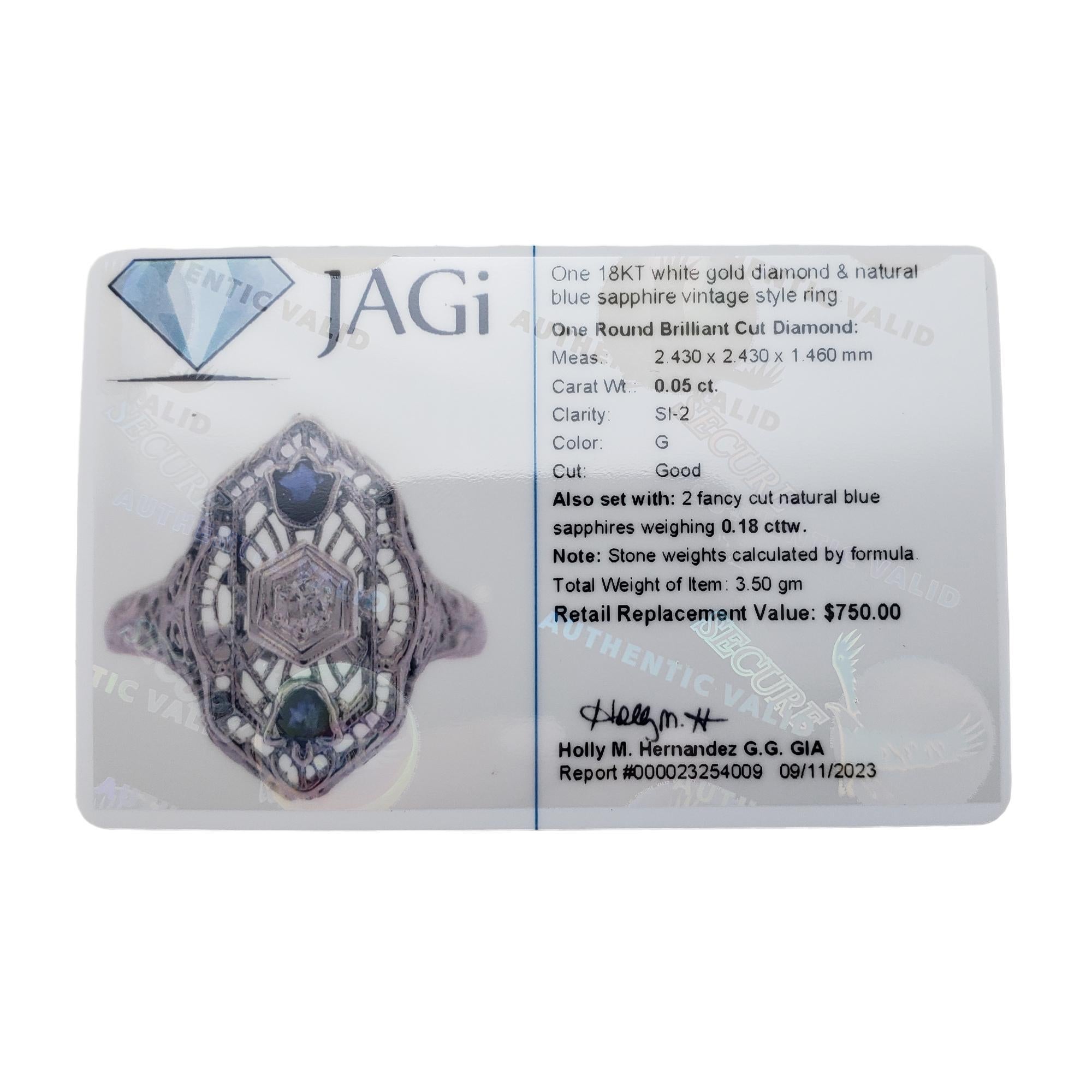 18K White Gold Sapphire and Diamond Ring Size 6.75 #15464 For Sale 2