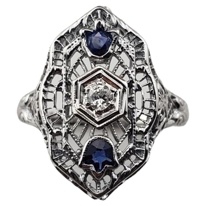 18K White Gold Sapphire and Diamond Ring Size 6.75 #15464 For Sale
