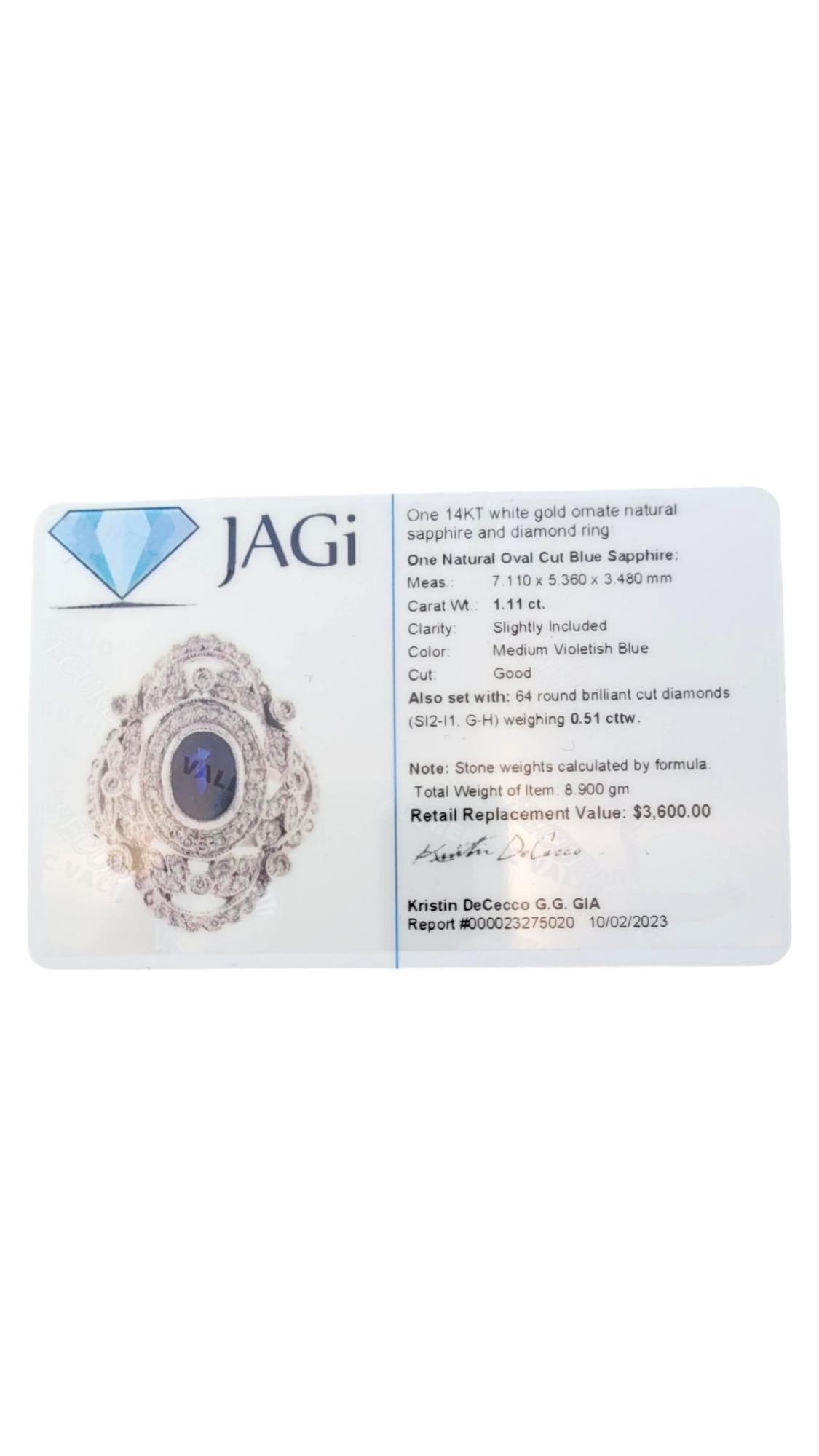 Bague en or blanc 18 carats saphir et diamant taille 7 n° 16471 en vente 2