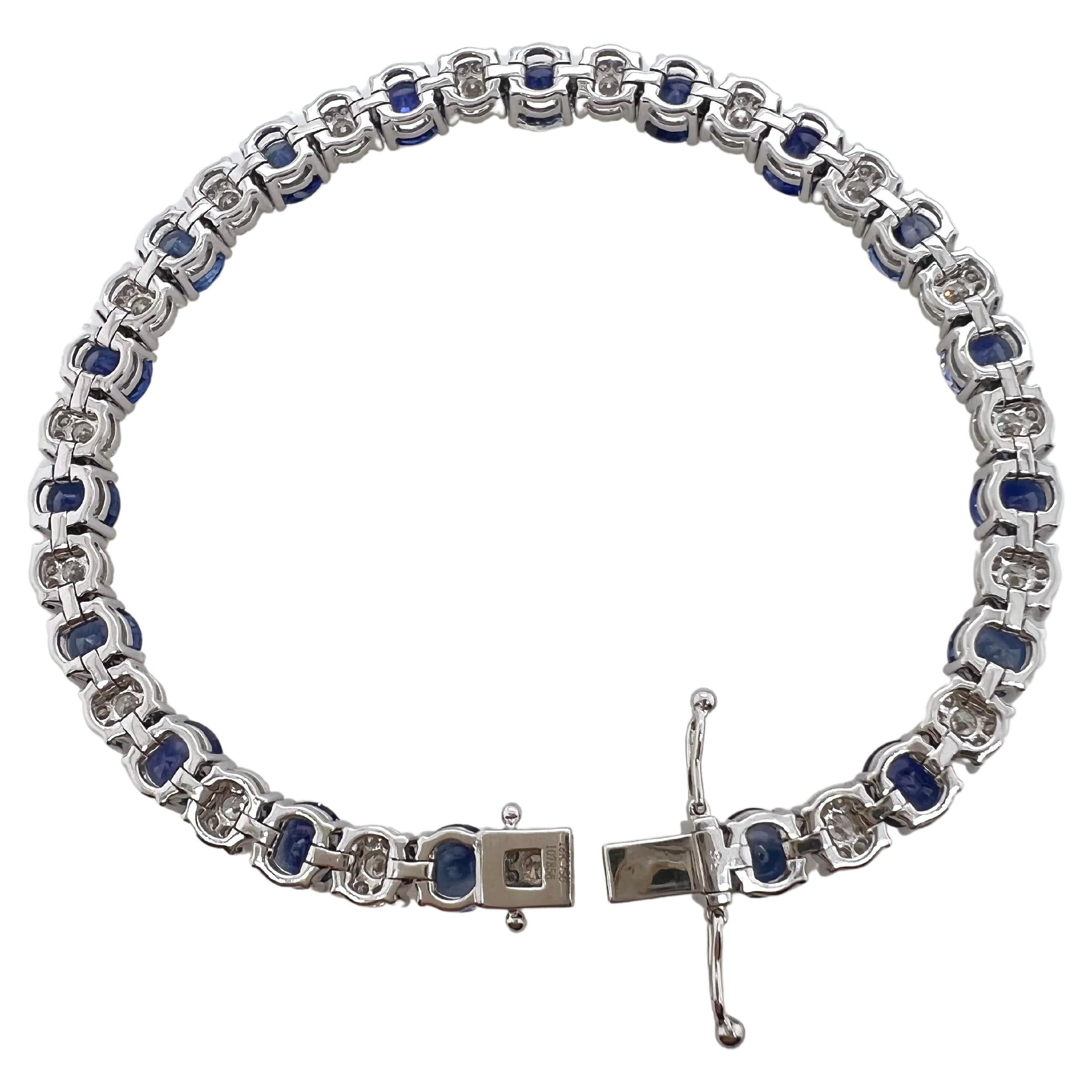 Contemporain Bracelet tennis en or blanc 18 carats avec saphirs et diamants en vente