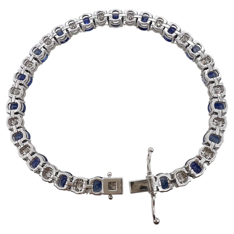 18k White Gold Sapphire and Diamond Tennis Bracelet For Sale at 1stDibs