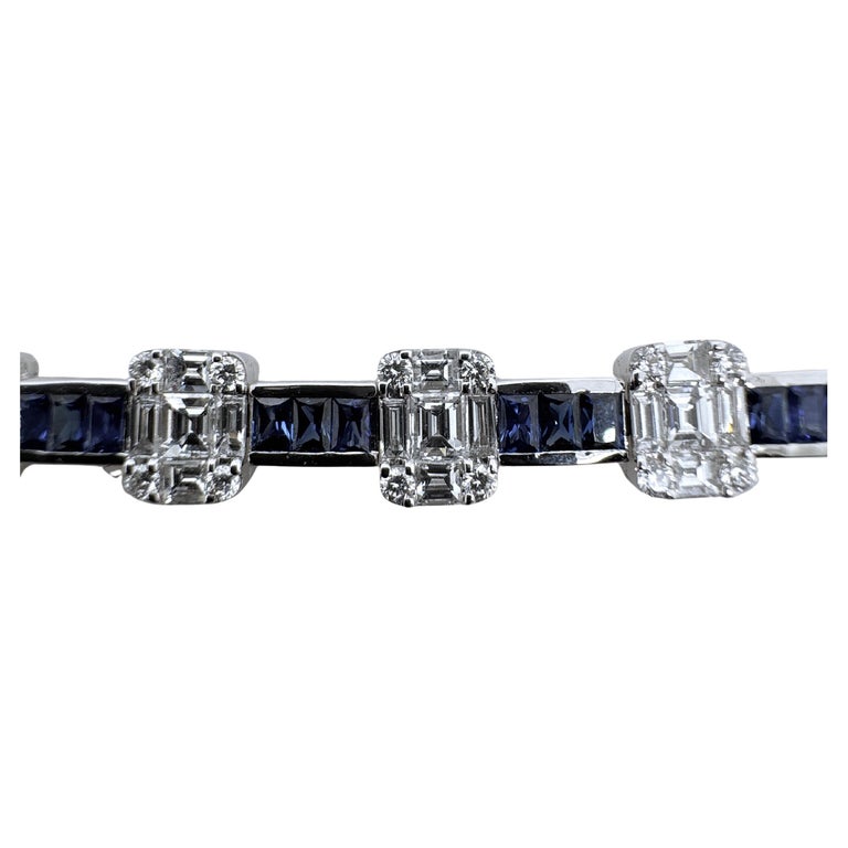 Bracelet Tennis Astralia En Or Blanc 18 Carats - Avec Saphirs Ronds Et Diamants - Longueur 19 Cm - Neuf Avec écrin