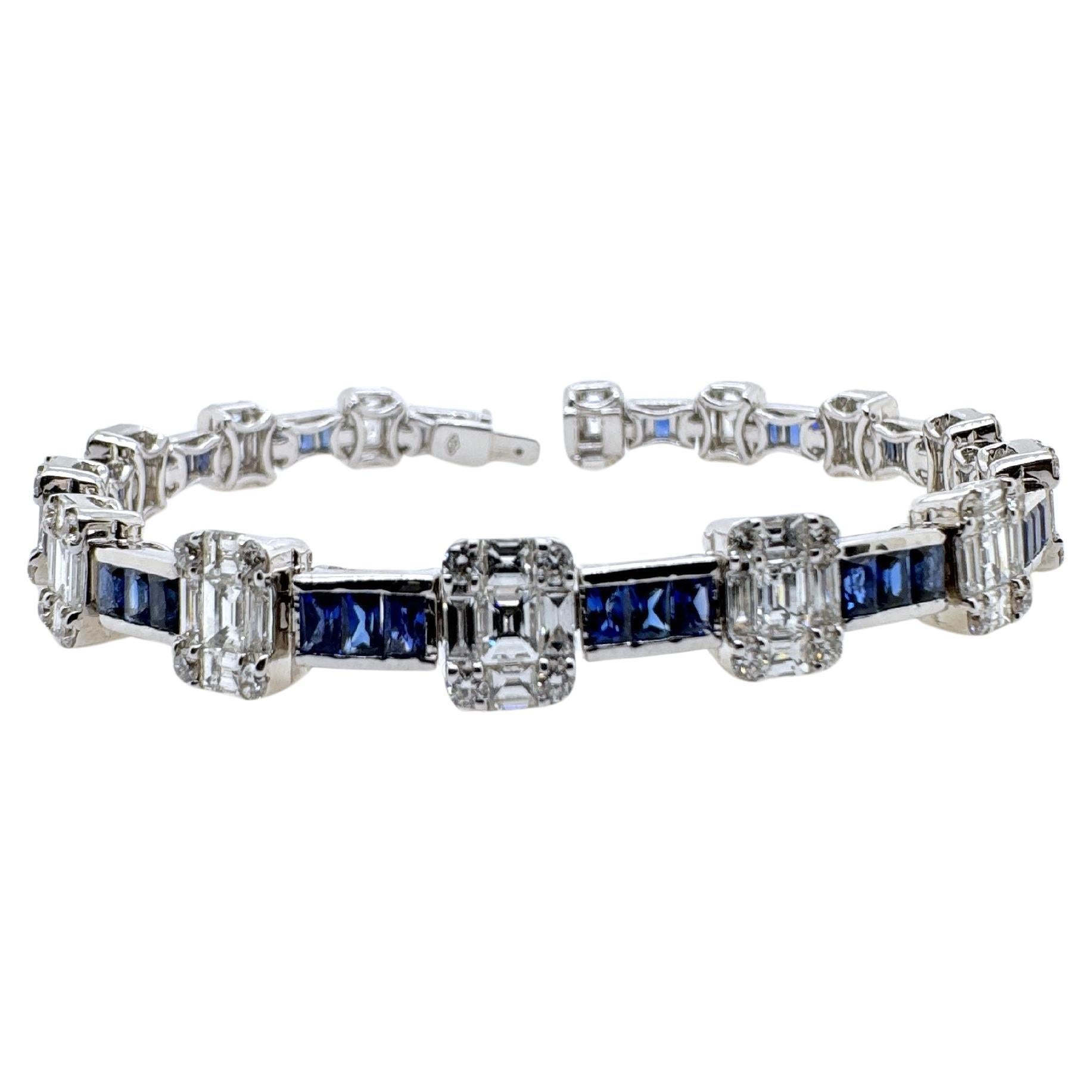 18k White Gold Sapphire and Diamond Tennis Bracelet For Sale