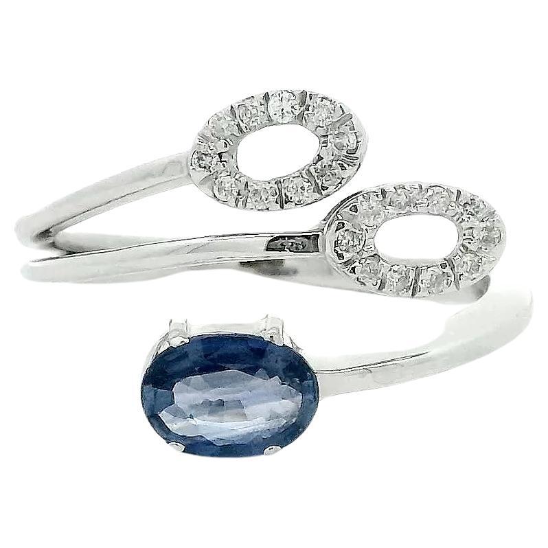 18k White Gold Sapphire and Pavé Diamond Open Bypass Ring For Sale