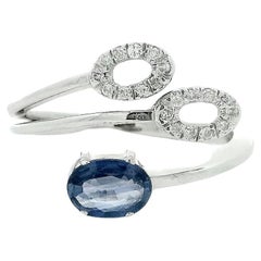 18k White Gold Sapphire and Pavé Diamond Open Bypass Ring
