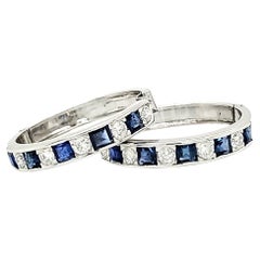 18k White Gold Sapphire and Round Diamond Cts 1.22 Earrings