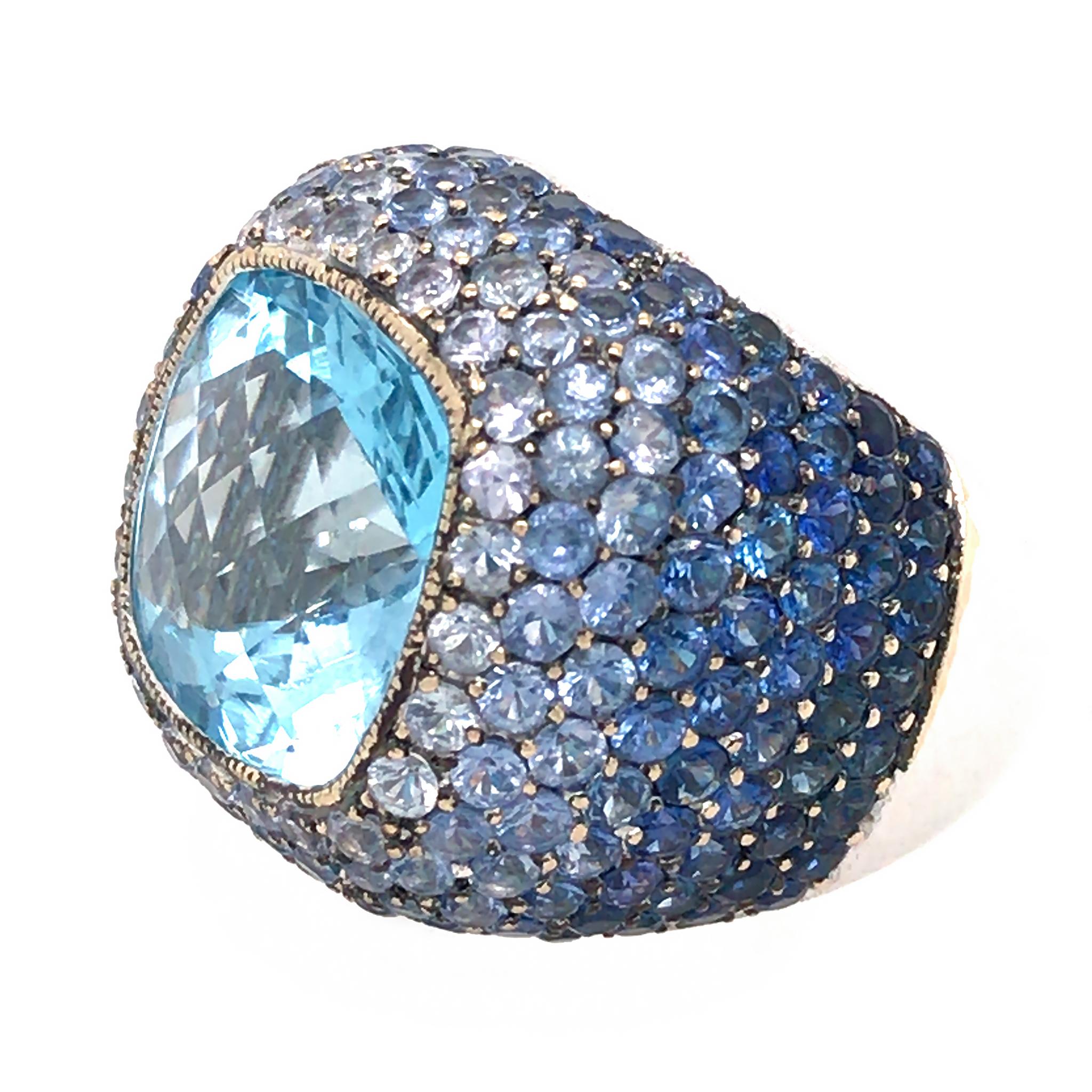 Women's 18k White Gold Sapphire and Topaz Cocktail Ring