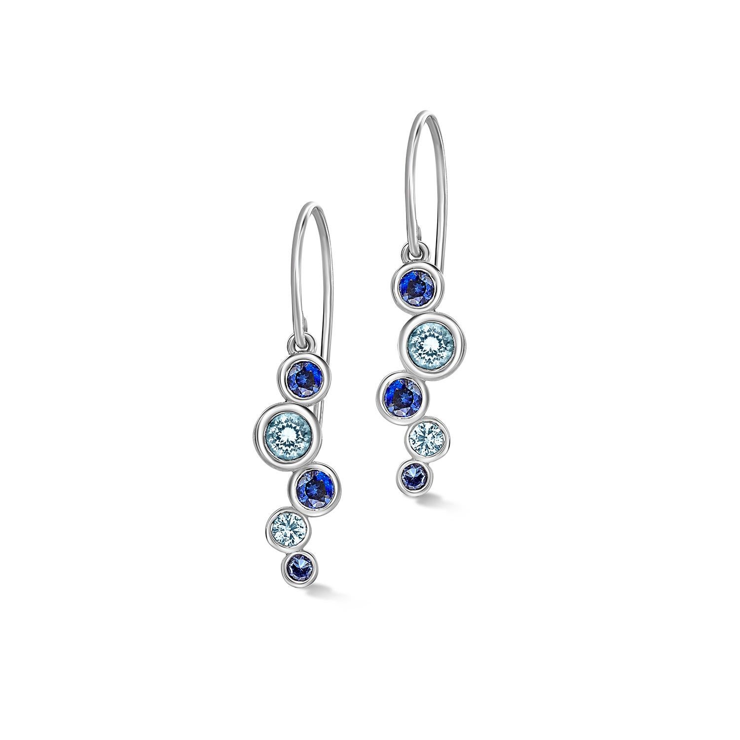 Boucles d'oreilles en or blanc 18k saphir et aigue-marine en cascade en vente 1