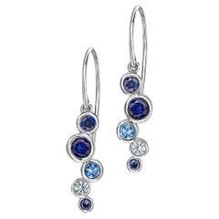 Boucles d'oreilles saphir et aigue-marine en or blanc 18 carats, grande cascade