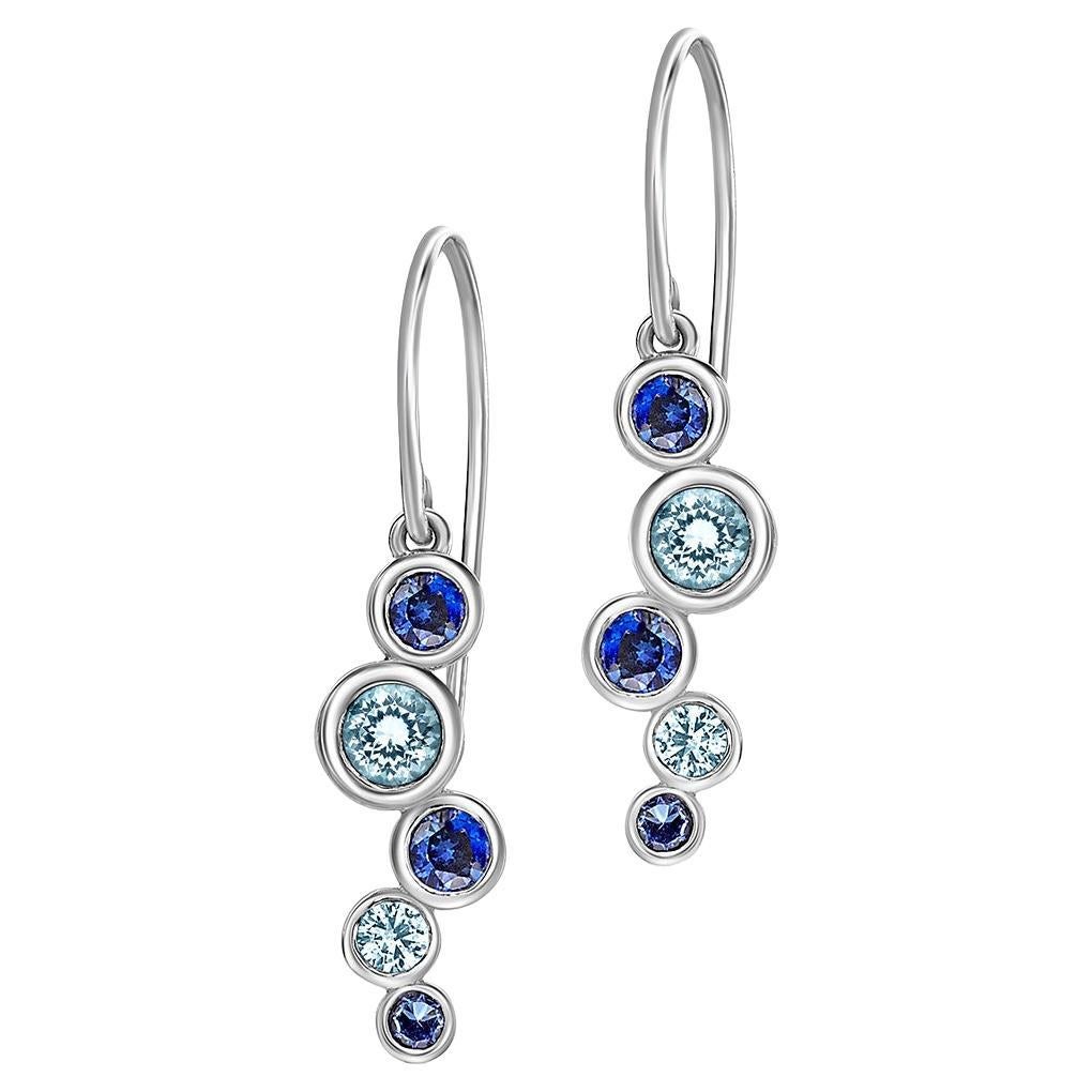 Boucles d'oreilles en or blanc 18k saphir et aigue-marine en cascade en vente