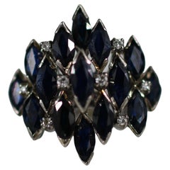 18K White Gold Sapphire Cluster Ring Diamond accents Hallmarked and Numbered