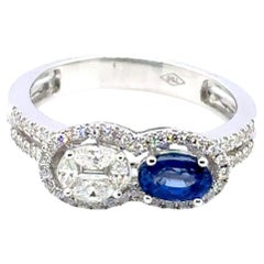 18k White Gold Sapphire Cts 0.63 Diamond Cluster Engagement Ring