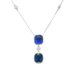18K White Gold Sapphire Cushion Cut & Diamonds By The Yard Necklace In Stock