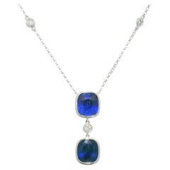 18K White Gold Sapphire Cushion Cut & Diamonds By The Yard Necklace In Stock