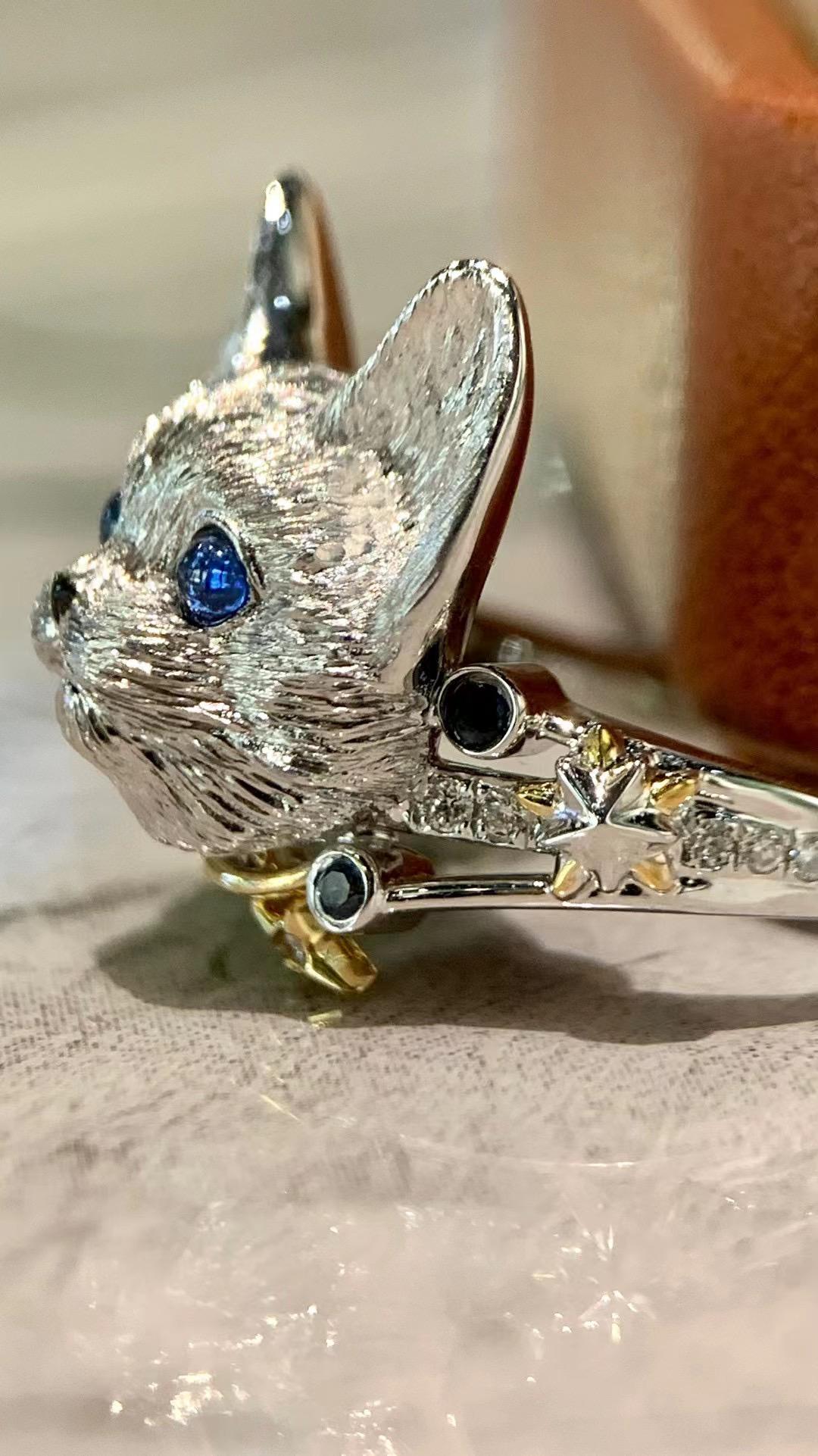 18K White Gold Sapphire & Diamond 'Cat Collection’ Ring For Sale 6