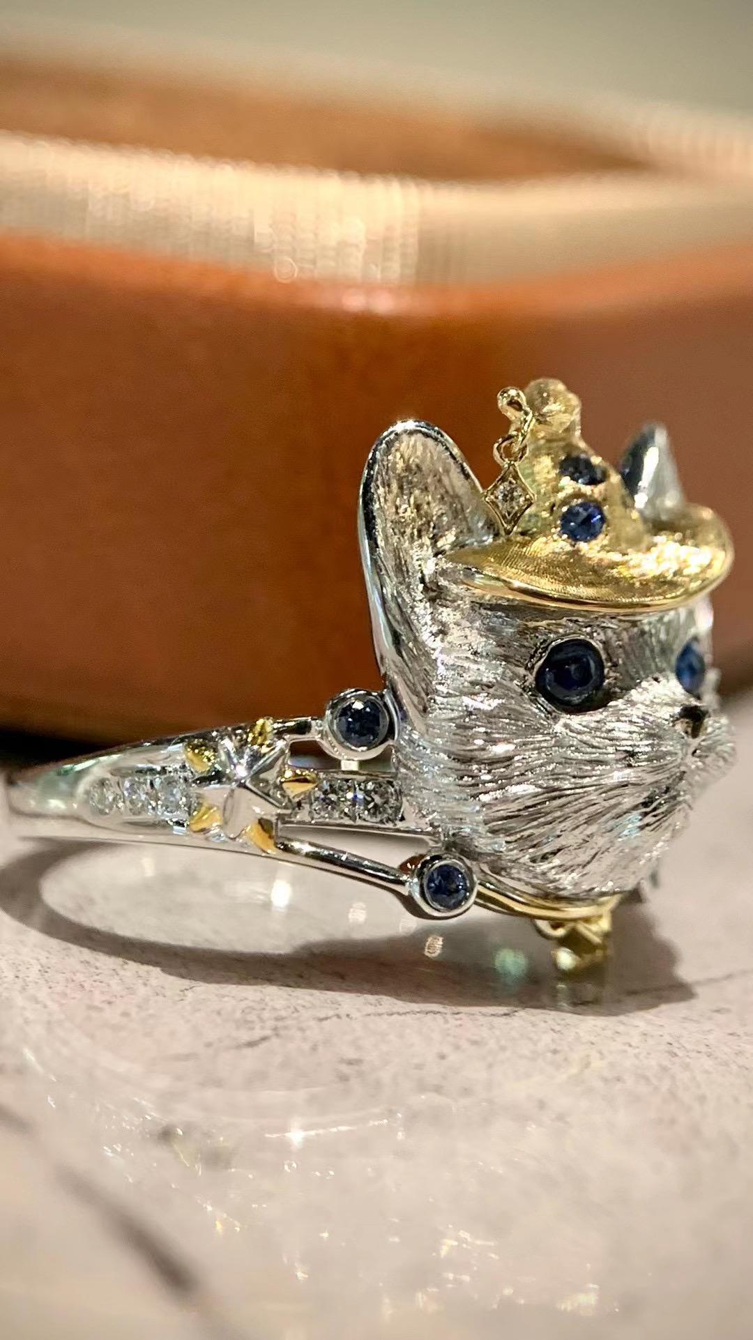 Modern 18K White Gold Sapphire & Diamond 'Cat' Collection Ring For Sale