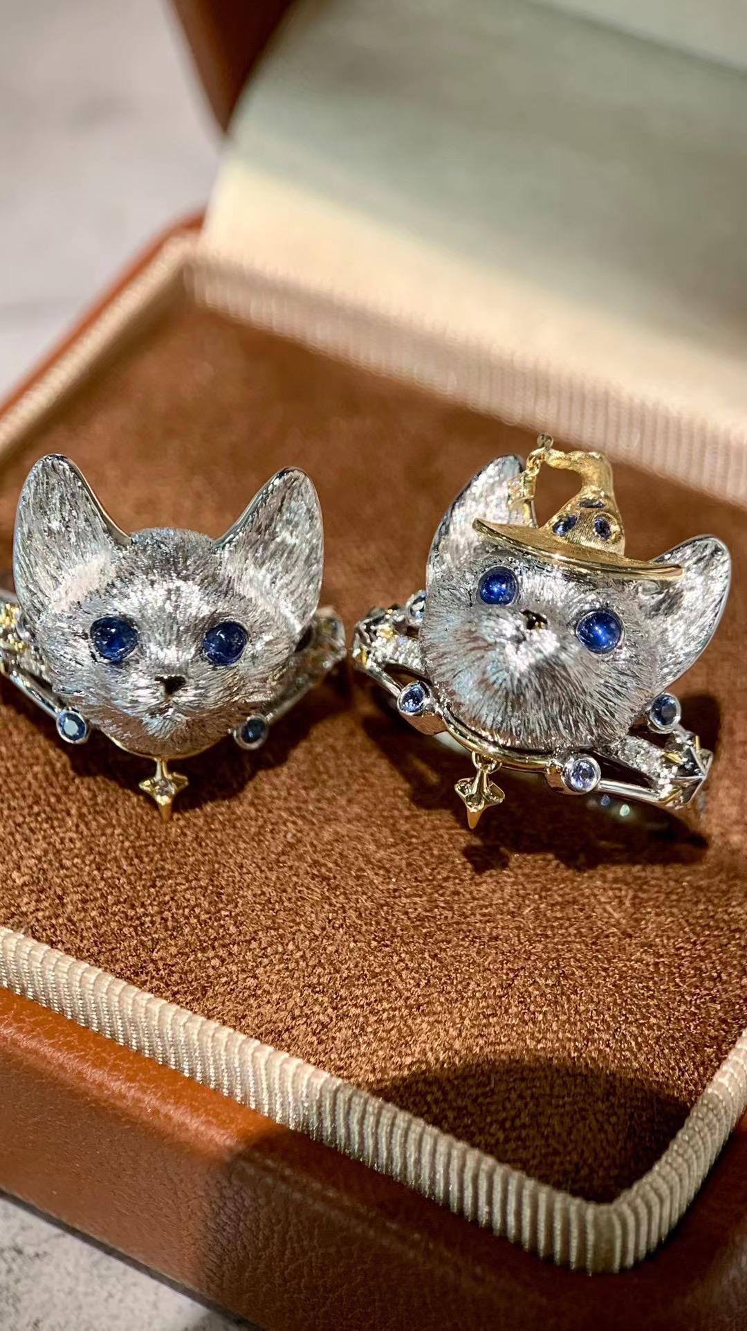 18K White Gold Sapphire & Diamond 'Cat' Collection Ring In New Condition For Sale In Kowloon, HK