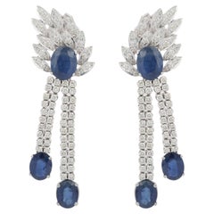 18kt Solid White Gold 11 ct Sapphire and Diamond Fine Earrings