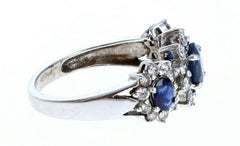 18k White Gold Sapphire & Diamond Flower Ring 1.75ctw 4.1g