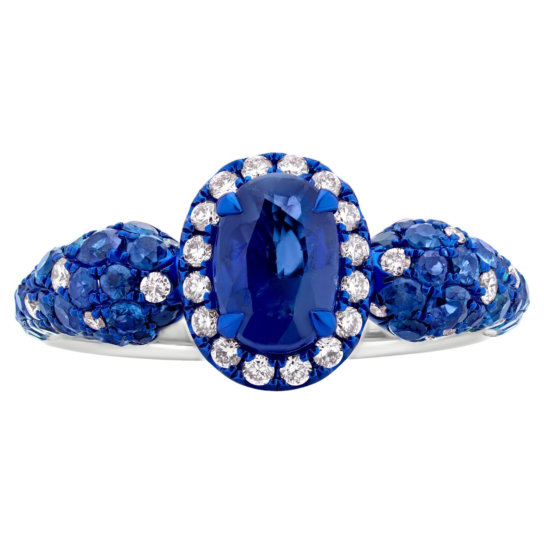 Nigaam 2.1 Cts. Sapphire & Diamond Halo Ring Size 7 in  18K White Gold