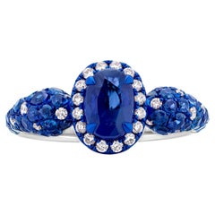 Nigaam 2.1 Cts. Sapphire & Diamond Halo Ring Size 7 in  18K White Gold